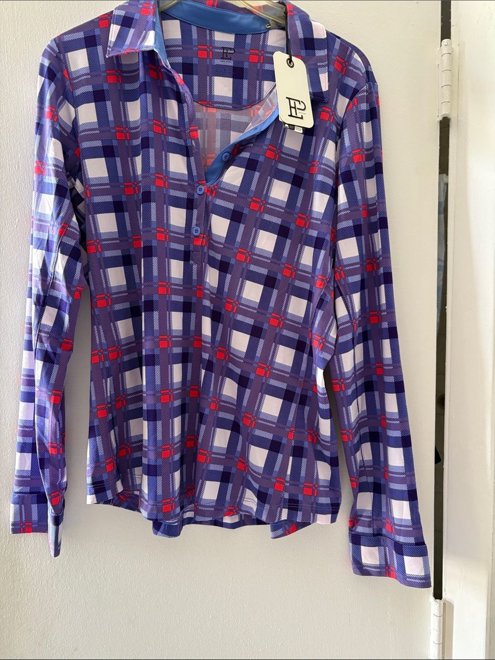 Plaid Long-Sleeve Tee in Purple with Red Accents - Unbranded